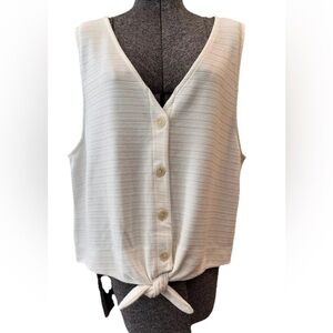 🆕J Crew ladies plus 2X ribbed ivory sleeveless popover top w hem tie accent NWT